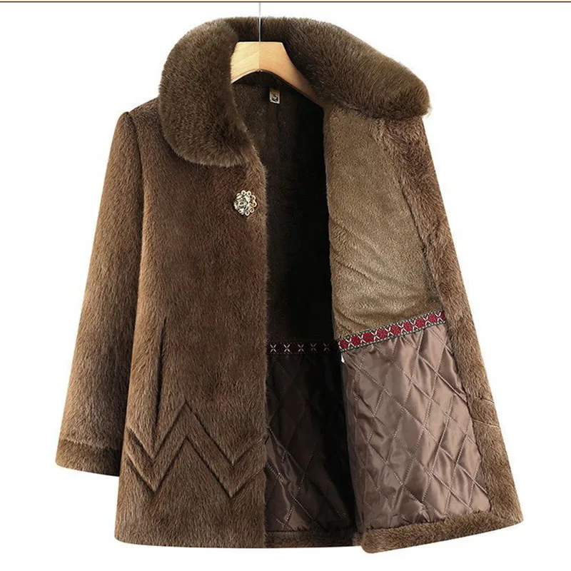 الشتاء معطف الصوف سترة طويلة الفراء الإناث 2026 جديد عالية الجودة المنك المخملية معاطف النساء مزاجه منتصف العمر أمي أبلى القمم