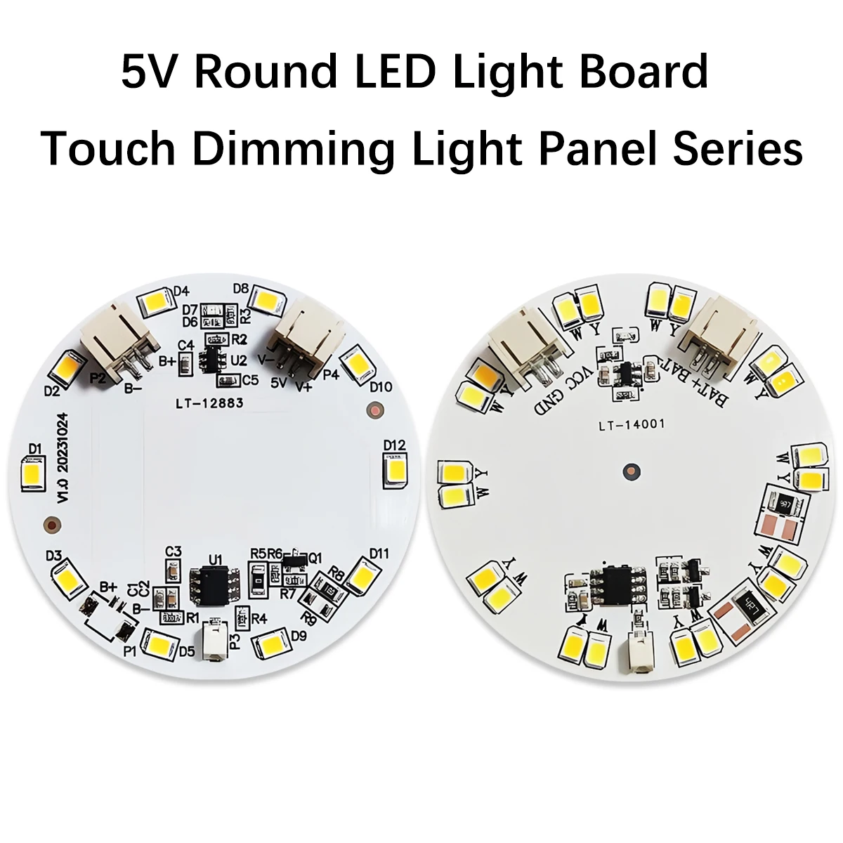 5 Pcs 58mm Round LED Dual Color Light Board DC 5V 5W Support Touch Dimming/Charging/Battery Connection PH2.0 Port Welding Free