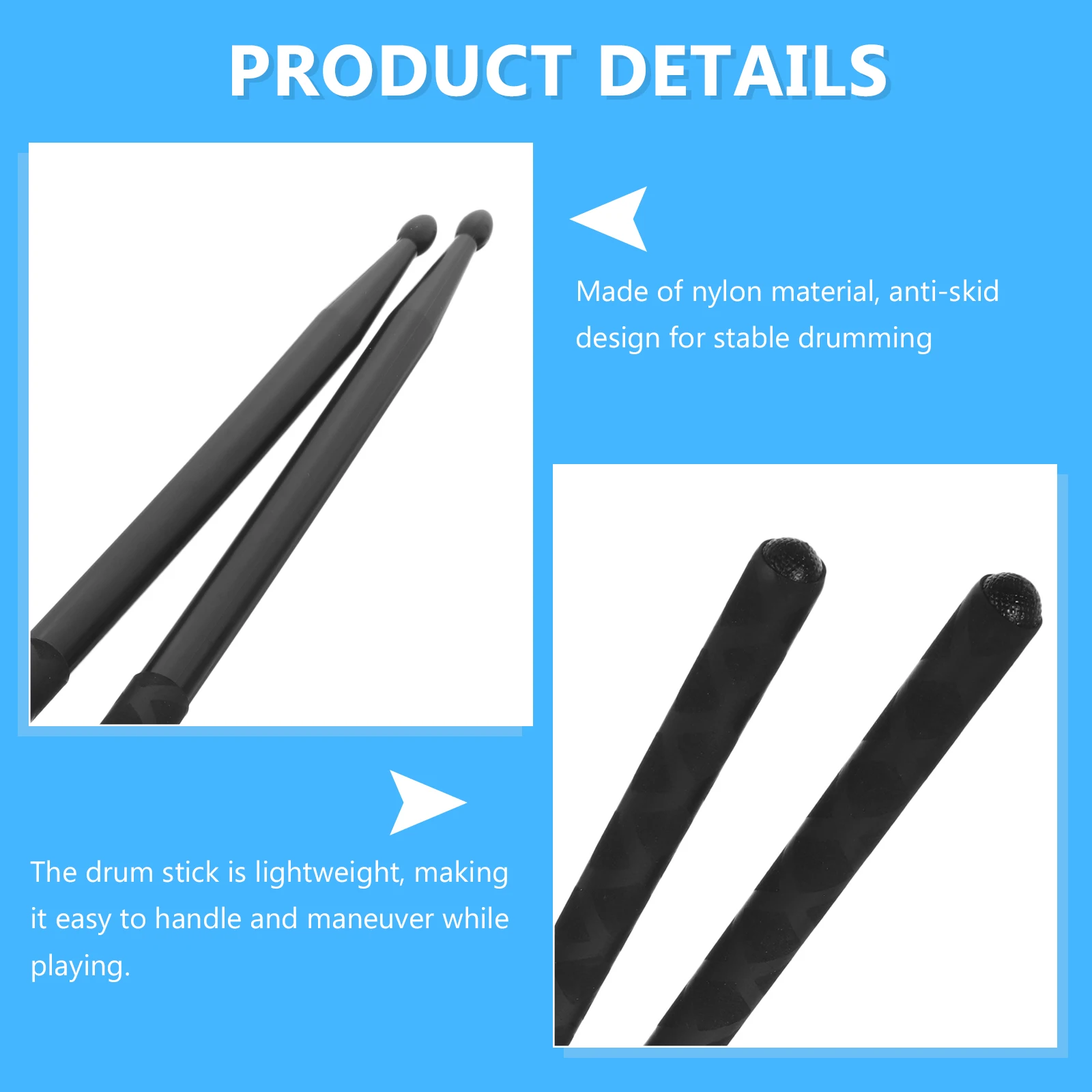 

Anti-slip Drum Stick Drumsticks with Grip Seticks Hand Nylon Drumming Bundle Child