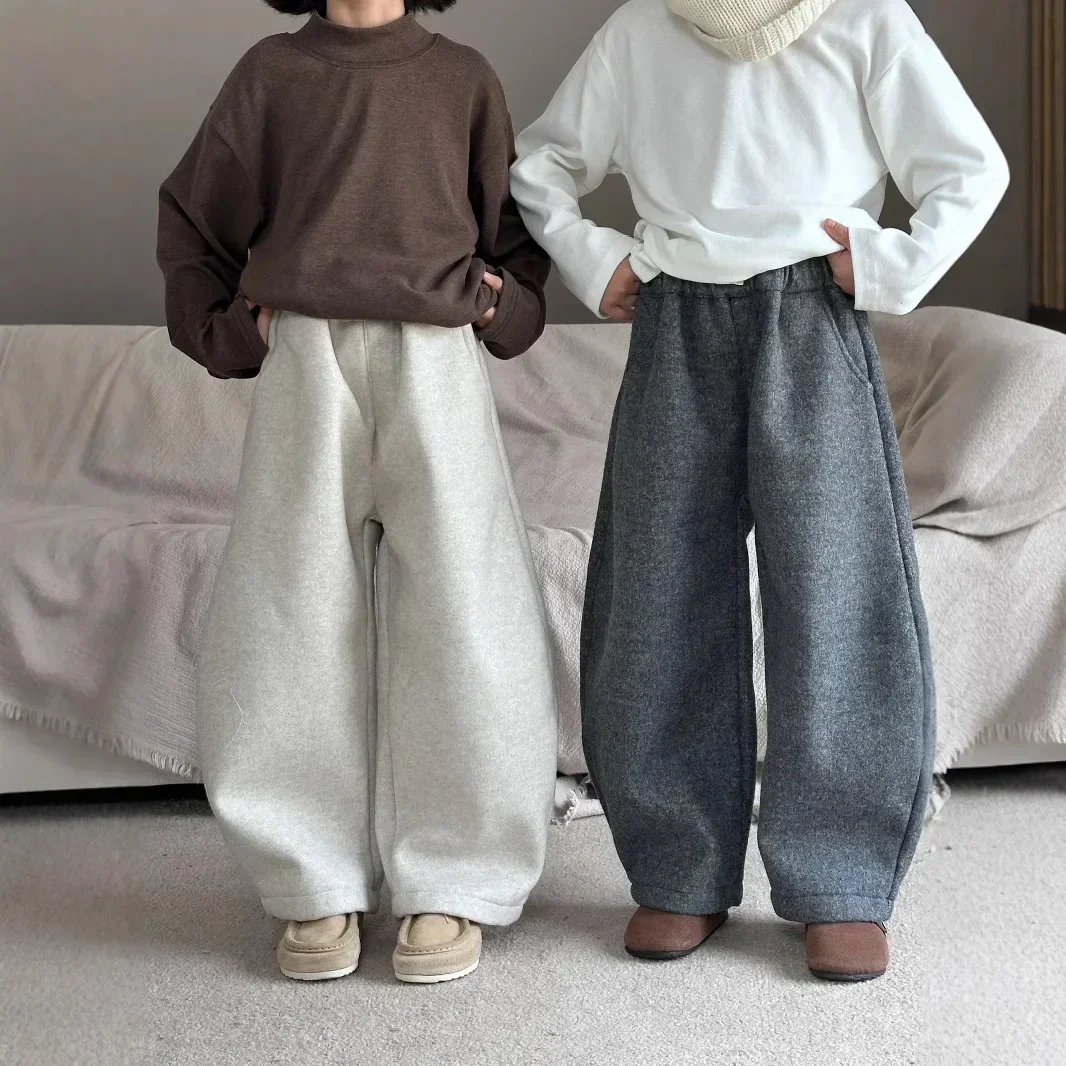 

2024 Winter Children's Woolen and Velvet Curved Knife Pants