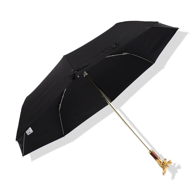 

Gold-Plated Faucet Blackwood Handle Men's Folding Black Business Rain Or Shine Dual-Use Umbrella