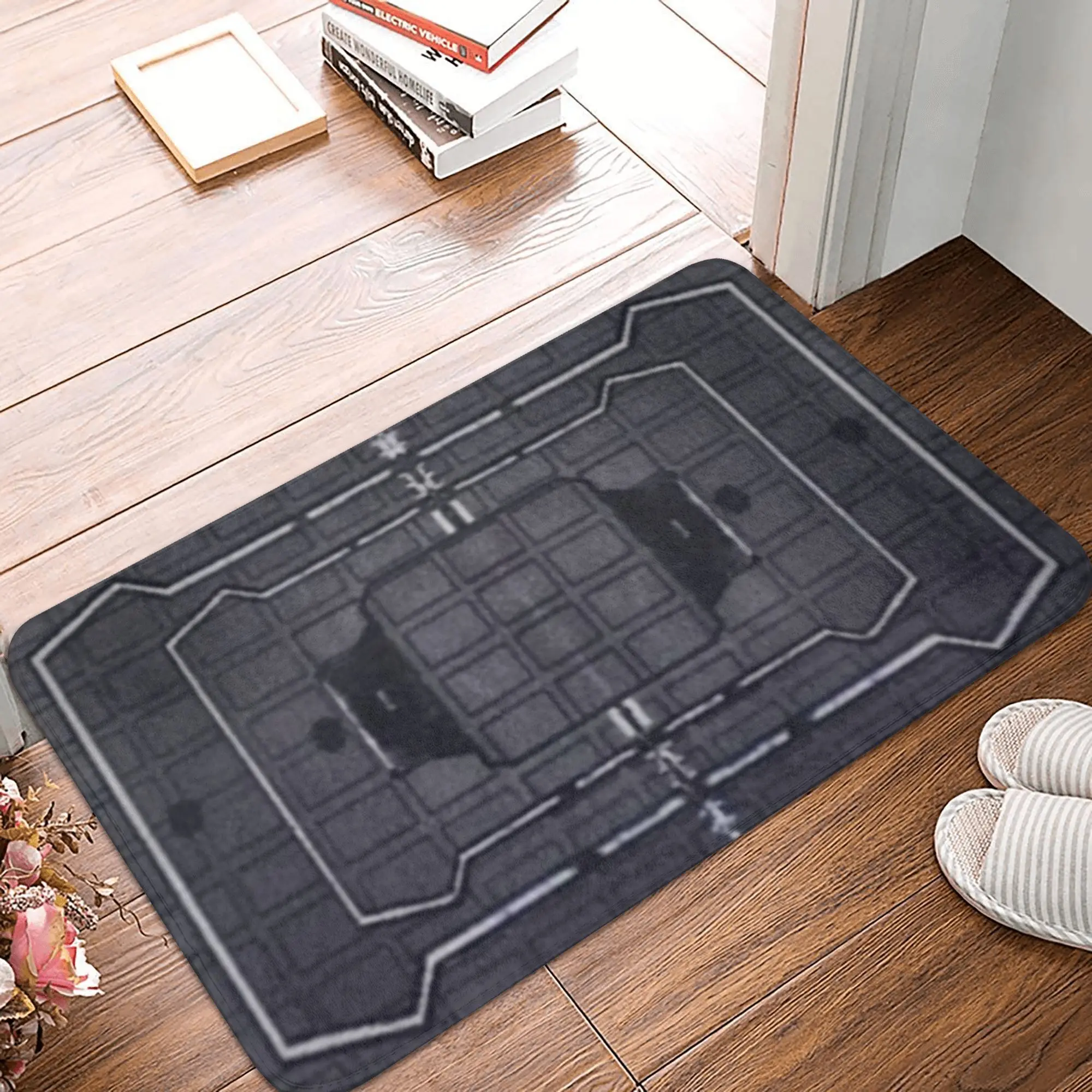 Flannel Printed Sci Fi Door Mat Futuristic Grid Design Welcome Rug For Gamer Room Office Decor Anti Slip Floor Mat With