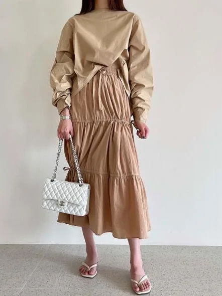 Spódniczka East Gate Small Ins w jednolitym kolorze, elastyczna talia, sznurek, asymetryczny dół z koronką, do pracy, kolekcja wiosenna...