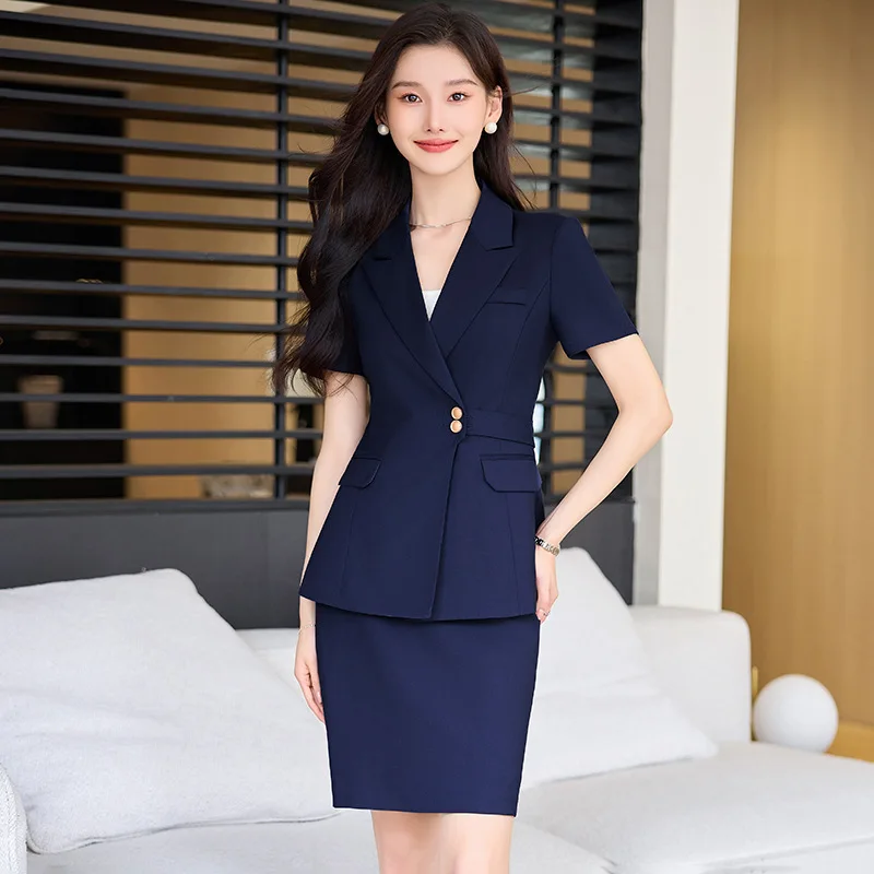 Waist Trimming Short-Sleeved Suit Women's Summer2024New High-End Hotel Front Desk Business Wear Jewelry Shop Workwear