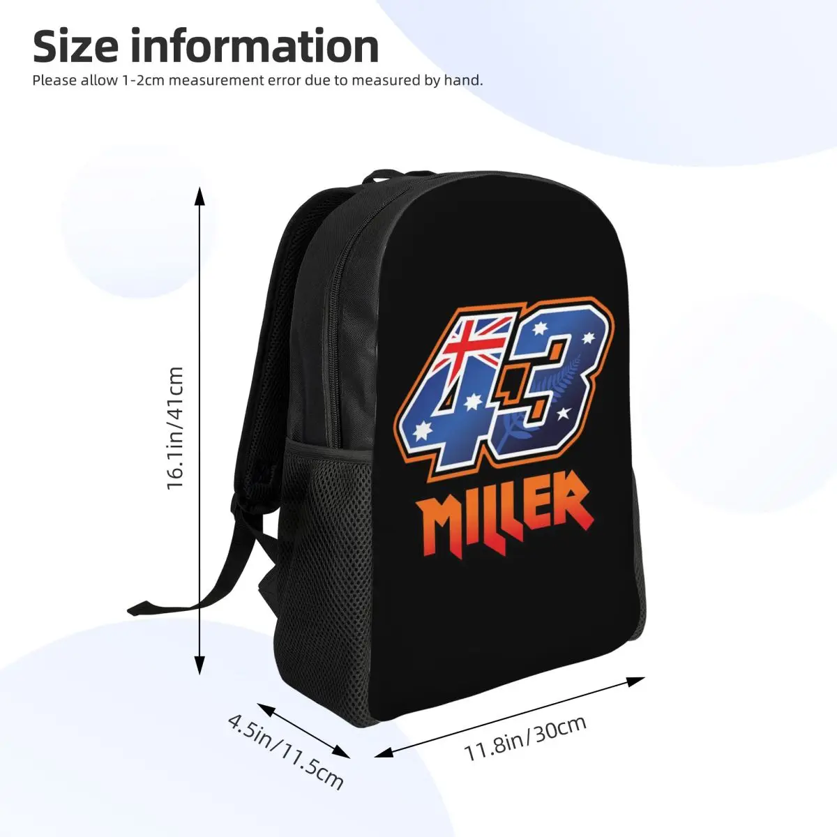Jack Miller Number 43 Student Backpack School Bag Hiking Travel Daypack for Men Women Fashion Bookbag Shoulder Bags