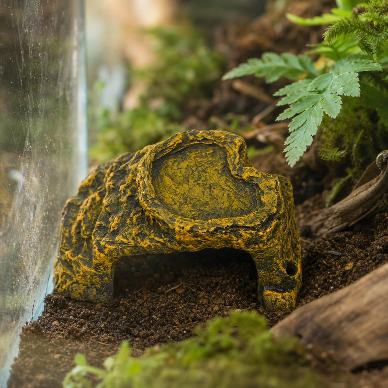 Reptile Hide with Basking Platform Multi-Purpose Reptile Cave with Step Ledge Shale Stone-Scape Step Ledge Safe for Reptiles