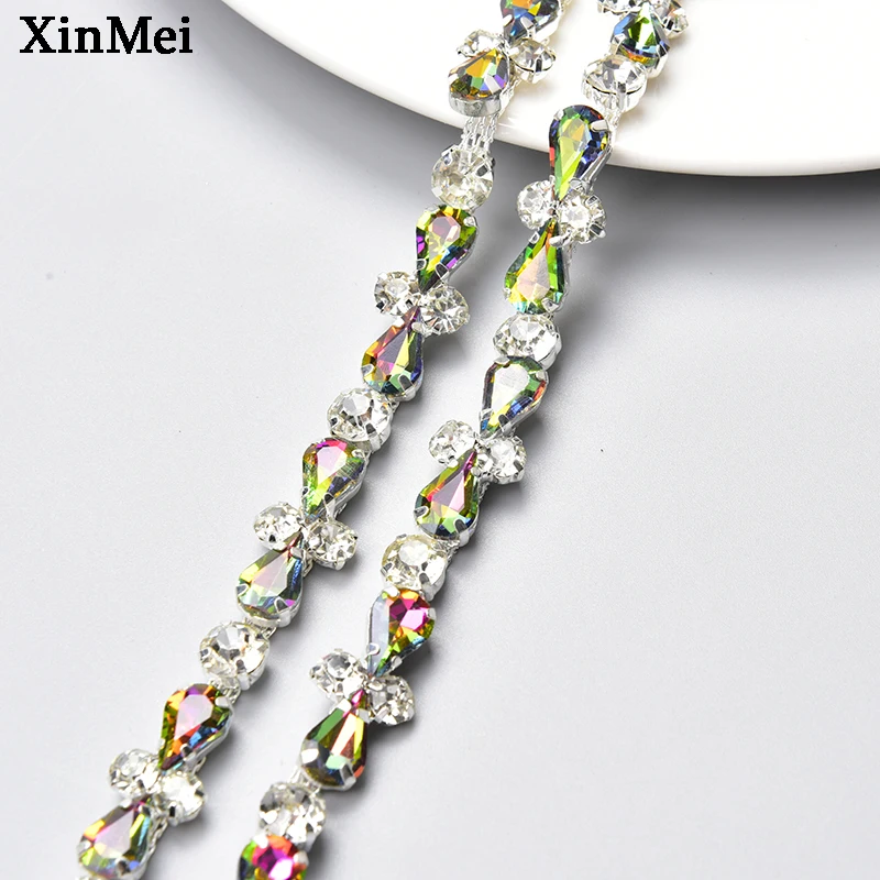 1 Yard Silver Glass Crystal Cross Trim Bling Rhinestone Claw Cup Chain Metal Ribbon Decoration DIY Clothing Jewelry Accessories