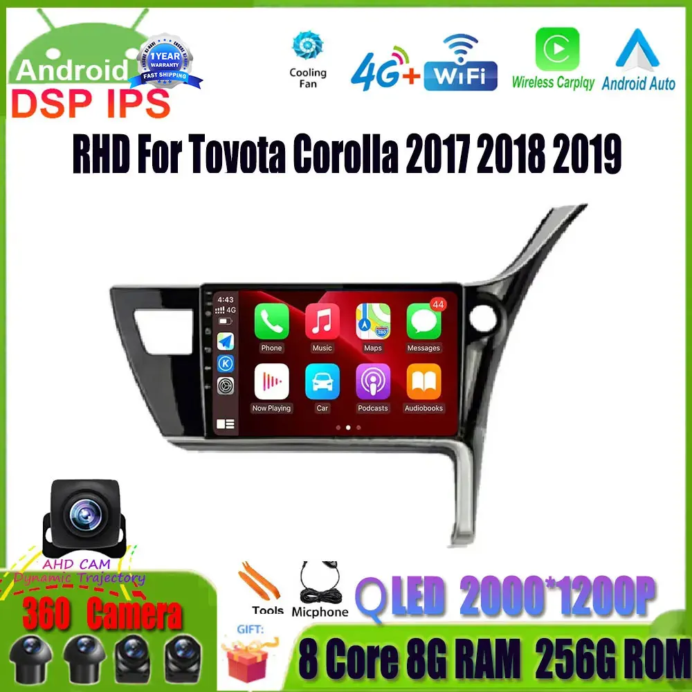 

RHD Android 14 Car Radio Multimedia DVD Player For Toyota Corolla 2017 2018 2019 GPS Navigation Carplay LTE DSP IPS Autoradio