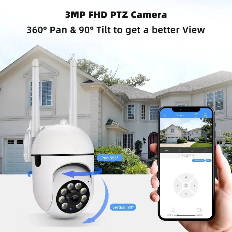 JOOAN 3MP WiFi Camera Home PTZ IP Camera Color Night Audio Wireless Surveillance Camera Auto Tracking Security CCTV Camera