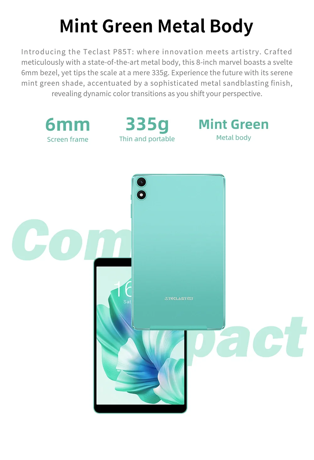 Teclast P85T Tablet Allwinner A523 8-core 1.8GHz/ 4GB RAM/64GB ROM/8 inch 800×1280iPS/WIFI5G/4G/5000mAh/Type-C/0.3MP+2.0MP