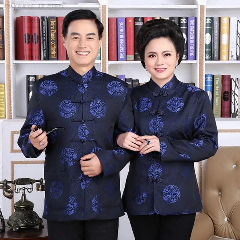 

Middle Aged and Elderly Tang Style Tops Traditional Chinese Jacket Spring and Autumn Grandpa Grandma Retro Mandarin Collar Coat