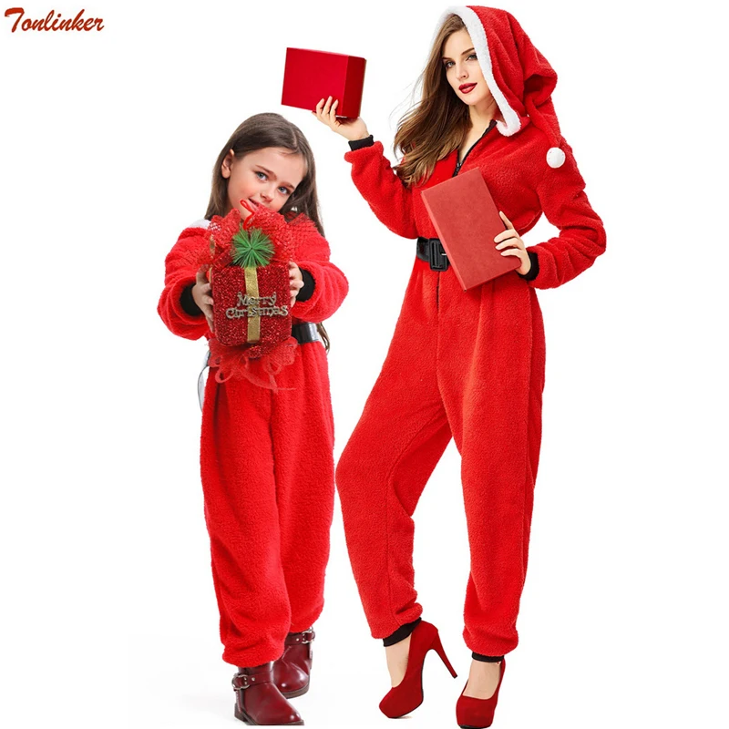 Christmas Halloween Costume Hooded Jumpsuit Teenage Women and Girls  Red Claus Santa Claus Christmas  Carnival Party Costumes