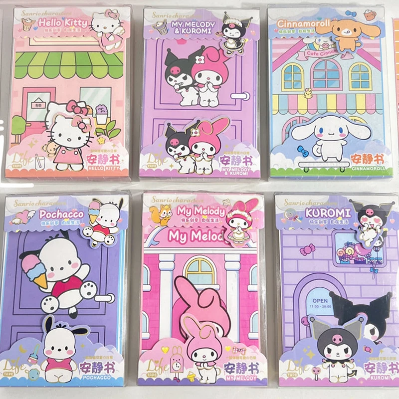 Sanrio Anime Kawaii My Melody Cinnamoroll Pochacco Kuromi Hello Kitty Sticker Games Quiet Book DIY Material Pack For Kids Gift