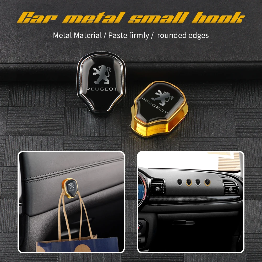 1pcs 3D Metal Car Hooks Hanger Sticker Purses Bags Holder Accessories for Peugeot 206 207 208 306 307 308 406 407 408 508 106