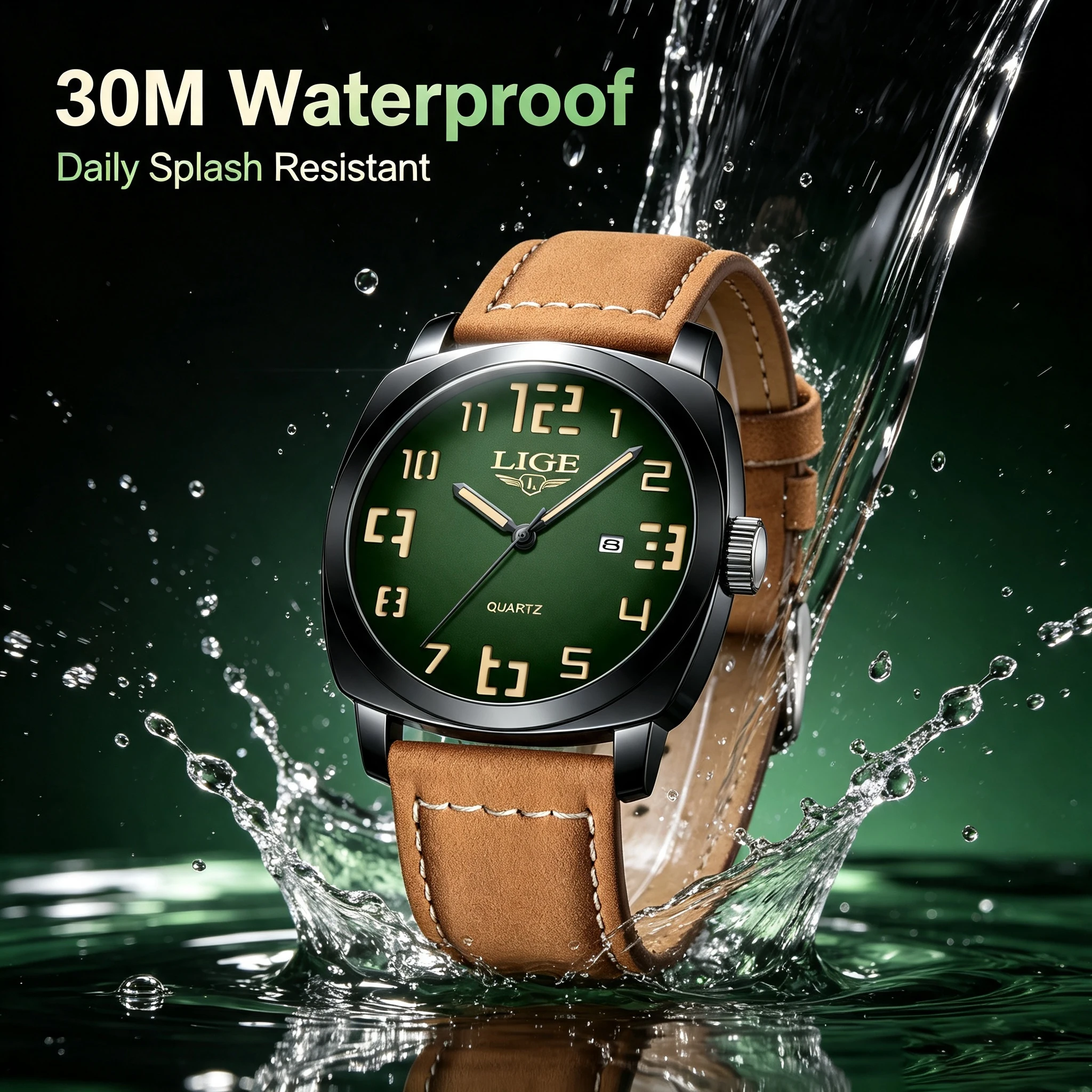 LIGE Men's Watch Original Brand Quartz Wristwatch Waterproof Luminous Watches For Men Stylish Design Leather Strap