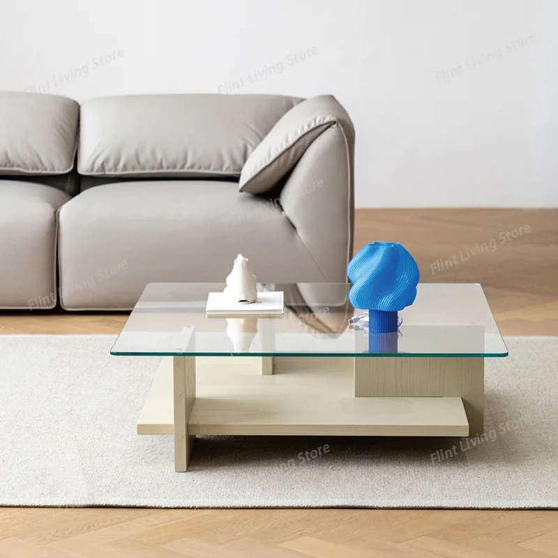 

​​Modern Glass Coffee Table Square Modular Designer Transparent Desktop Minimalist Living Room Aesthetic Café Furniture