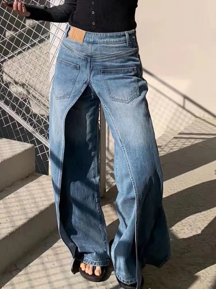 2024 Y2K Style New Rock Hip Hop Baggy Wide Leg Jeans Pants Women 90S Clothes Vintage Straight Lady Denim Trousers Ropa Mujer