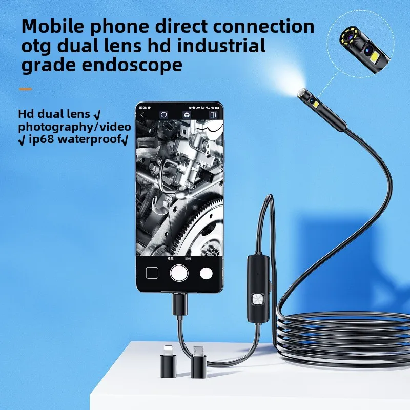 High definition mobile phone dual lens endoscope pipe camera waterproof 3 million industrial endoscope probe