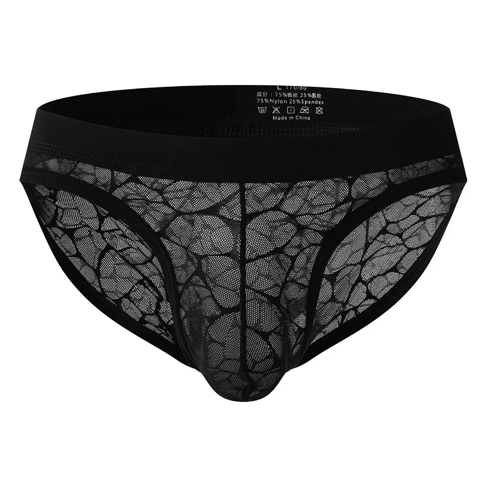 1pc Mens See-Through Lace Mesh Briefs Low Rise Breathable Underwear Transparent Ice Silk U Shape Pouch Seamless Panties