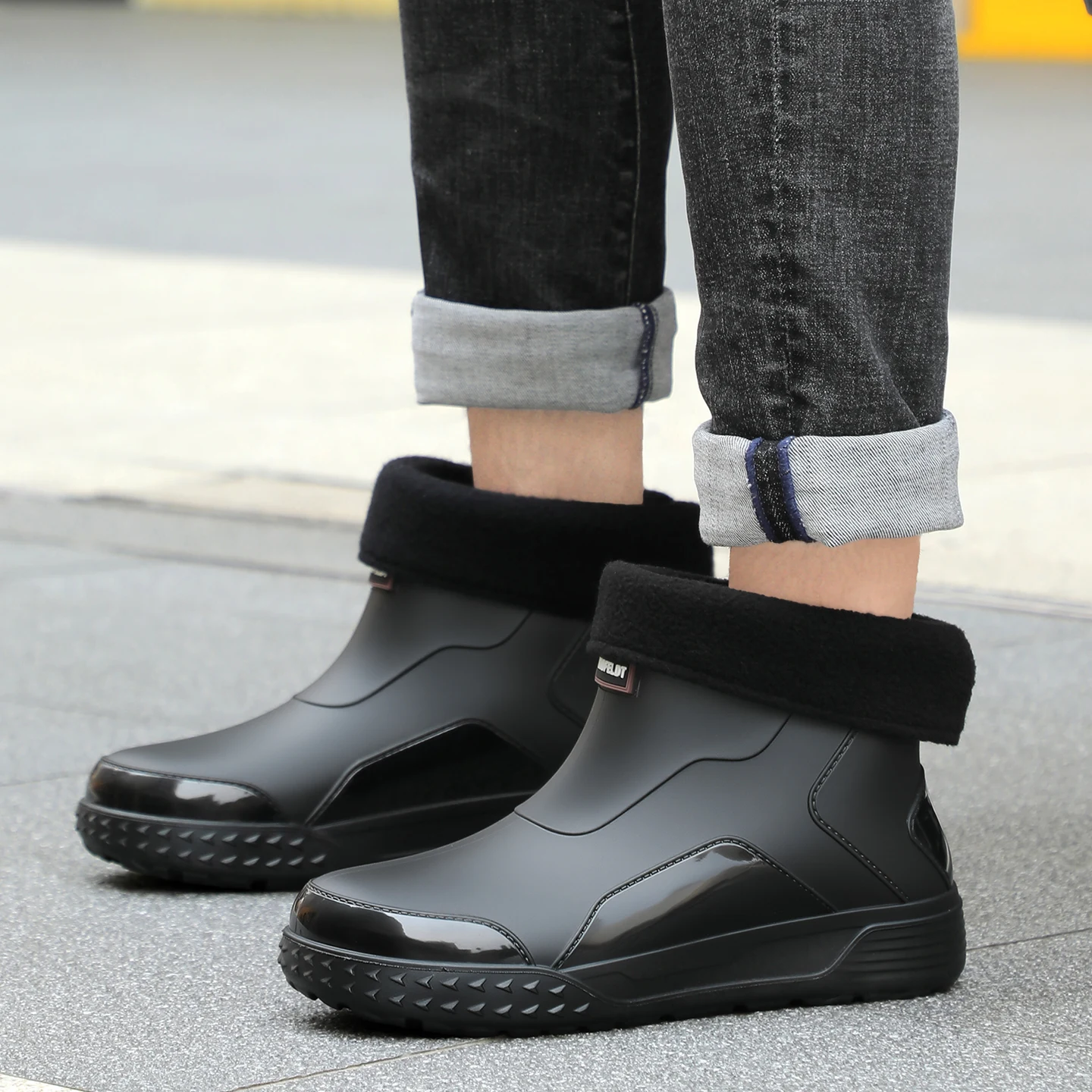 Unisex Waterproof Rain Boots Ankle Length Non Slip Rubber Shoes Lightweight Garden Work Boots Removable Inner Outdoor Footwear