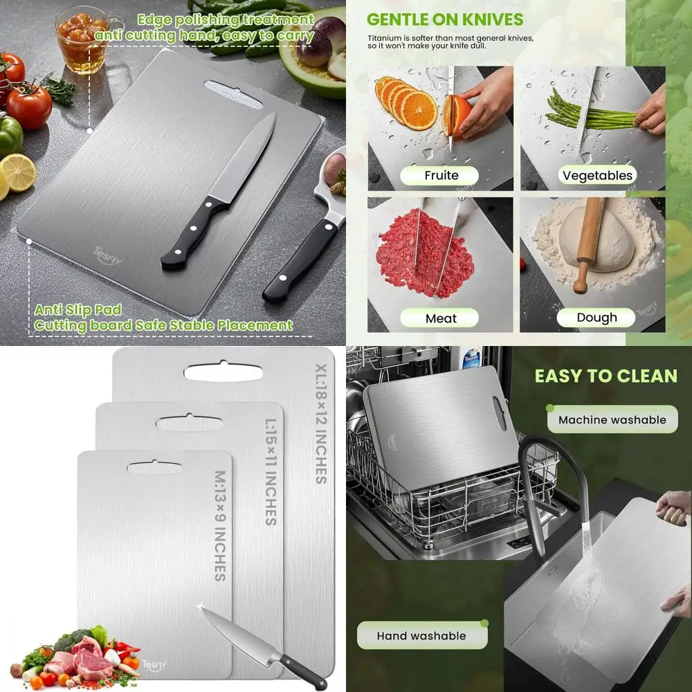 

Pure Titanium Cutting Boards - Durable Double-Sided Kitchen Boards for Meats, Fruits, and Vegetables in Medium, Large, and Extra