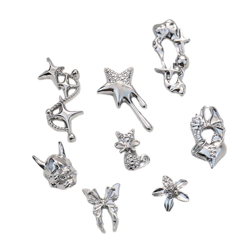 5Pcs/Pack Nail Diamond Nail Art Decor Vintage Pentagram Star Nail Drills Nail Patch Nails Decor Heart Manicure Design Accessory