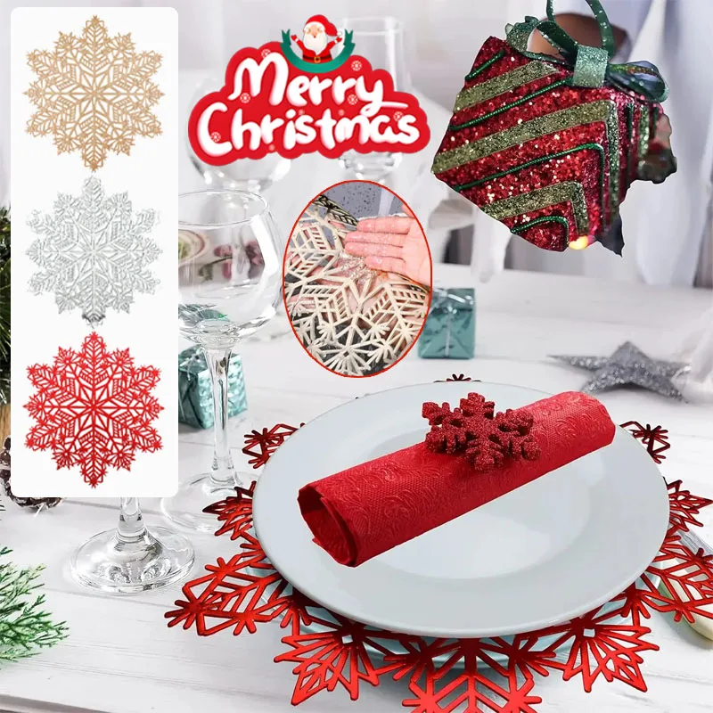 Festliche Schneeflocken-Vinyl-Tischsets, Weihnachtstischsets für Küche und Esszimmer, Hochzeitsfeier-Dekoration