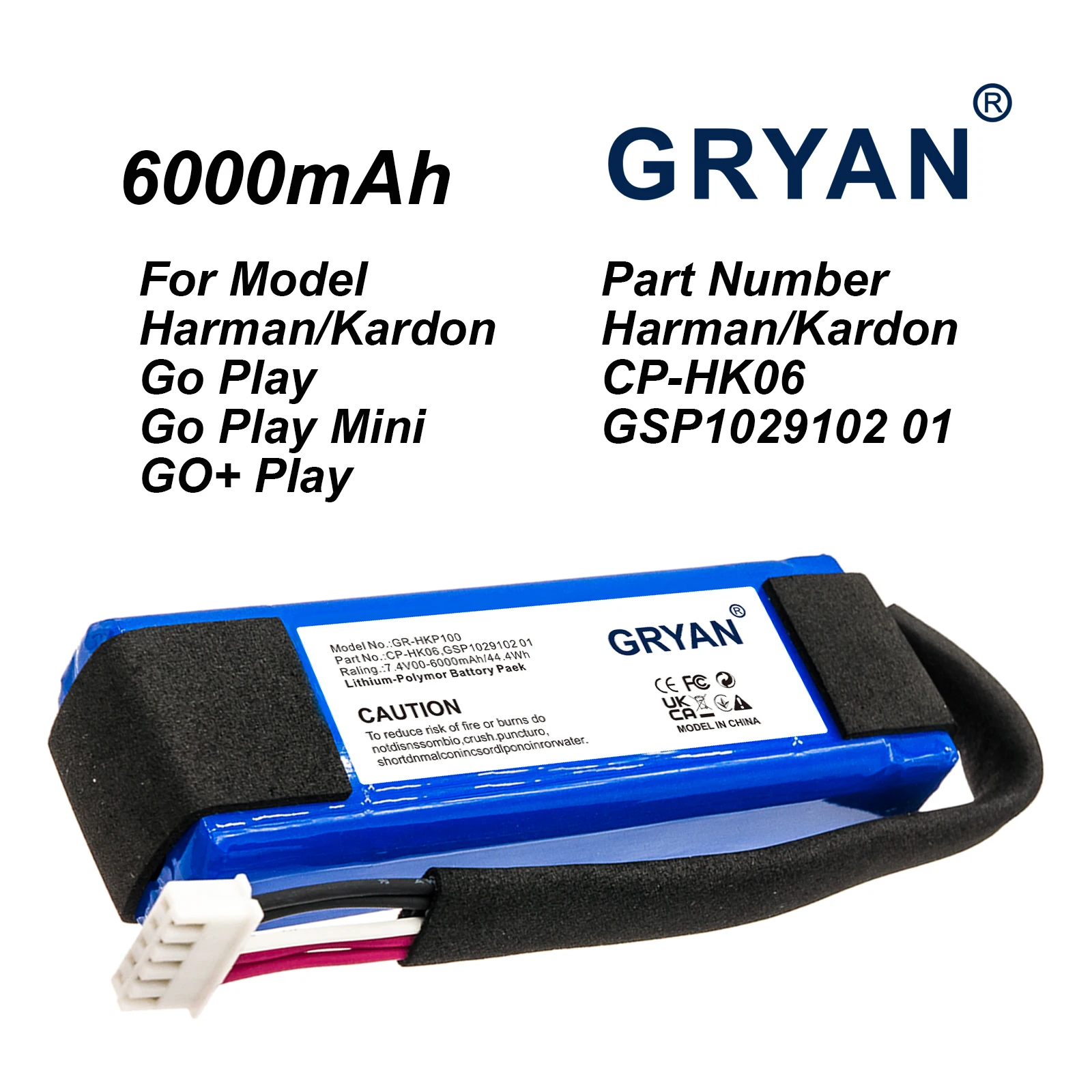 

GRYAN 6000mAh Battery For Harman/Kardon Go Play Go Play Mini GO+ Play Part Number CP-HK06 GSP1029102 01