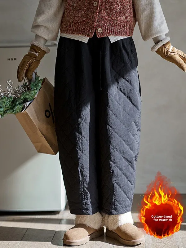 

Новые зимние женские хлопковые брюки больших размеров, теплые повседневные брюки, стеганая верхняя одежда с эластичной резинкой на талии, удобная удобная одежда с ромбовидным узором