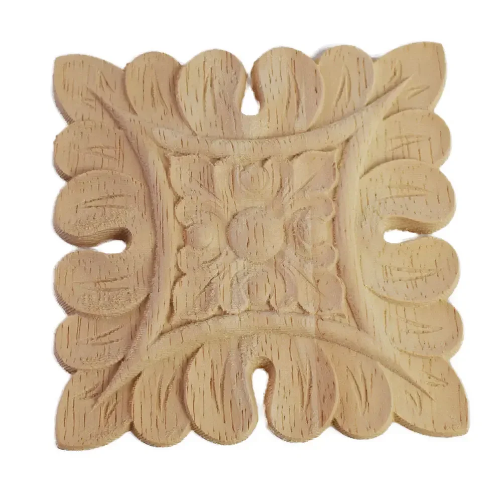 8cm Unique Natural Floral Wood Carved Wooden Figurines Crafts Corner Appliques Frame Wall Door Furniture Woodcarving Decorative