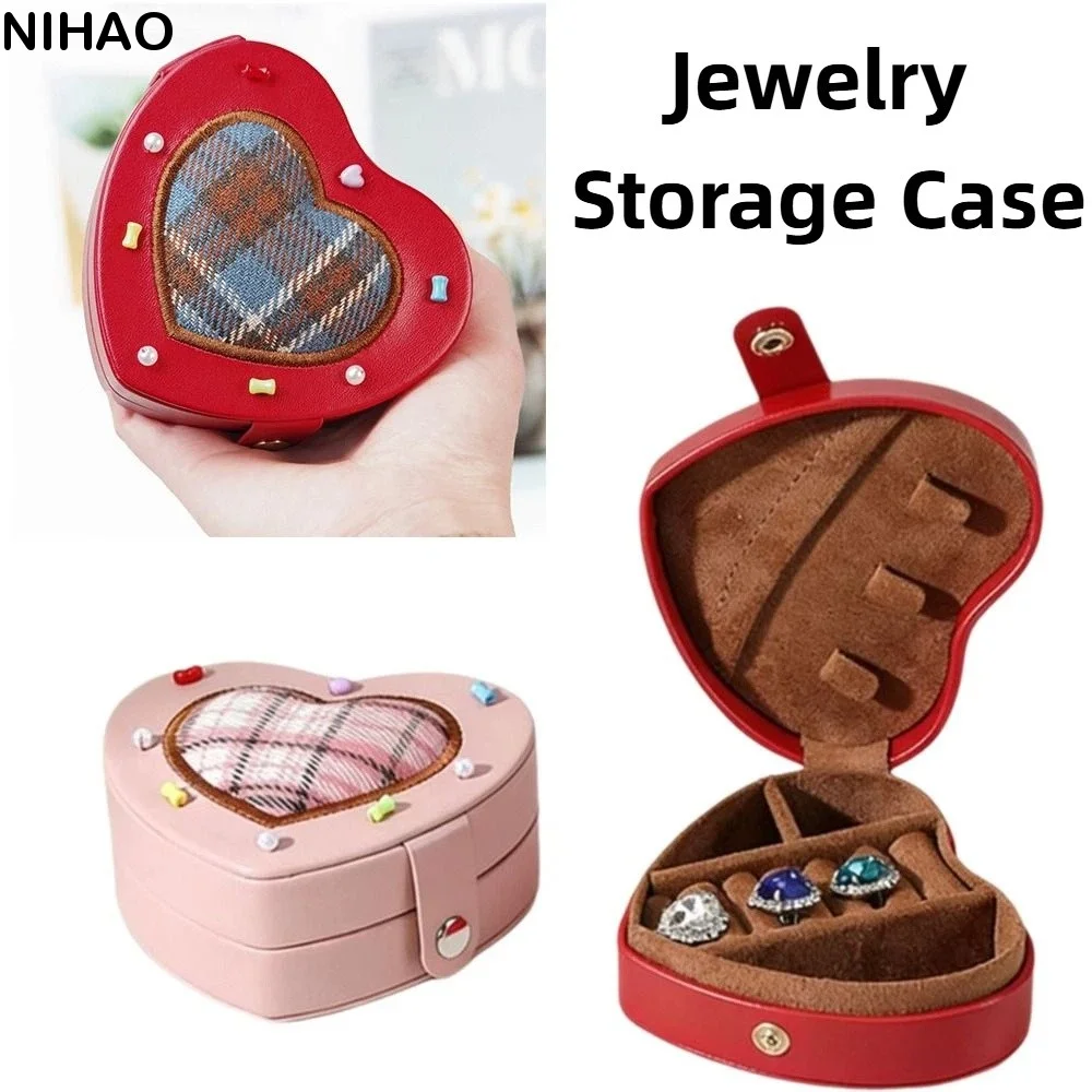 Multi-slots Heart Jewelry Organizer Dopamine Anti-splash Water Jewelry Storage Case Solid Color Anti-lost