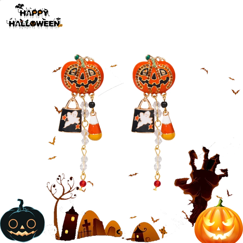 Horror Halloween Earring Fashion Creative Gem Ghost Pendant Pumpkin Earrings Cosplay Props for Women Men Jewelry Accessory Gifts