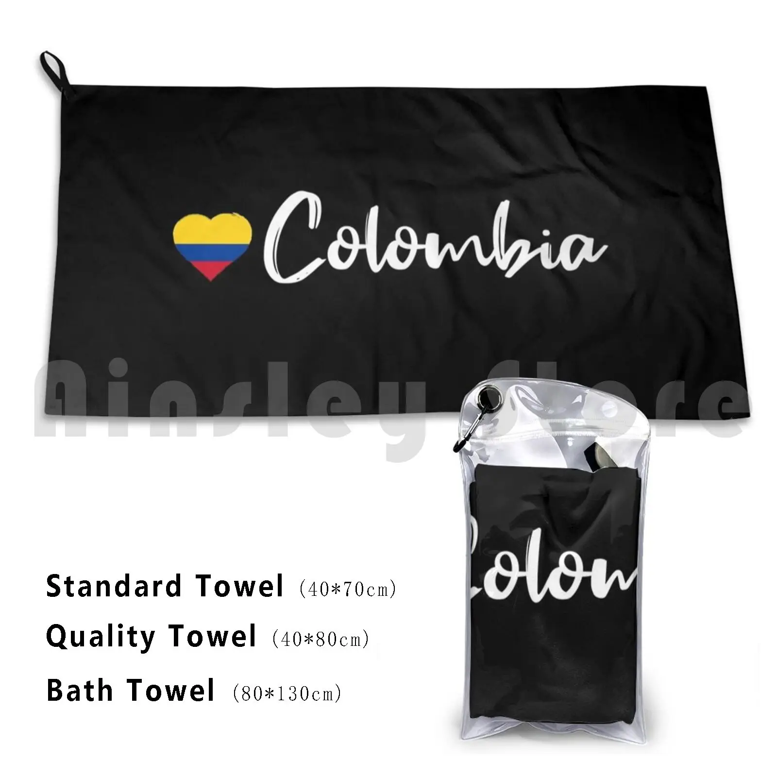 Love Colombia Country Flag Heart Patriot Gift Black Background Custom Towel Bath Towel Colombia Love Heart