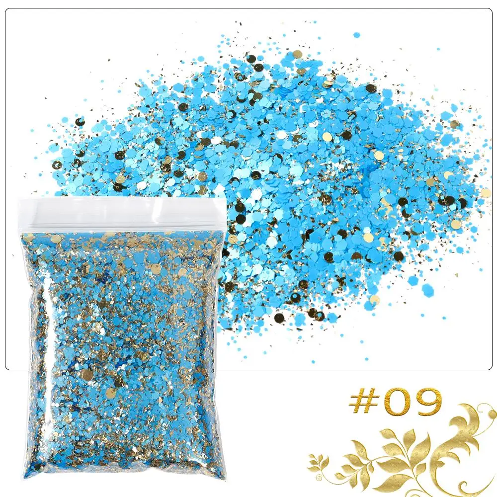 50g Hexagon Chunky Glitter Flakes Colorful Nail Art Sequins Matte Slices Paillettes Mxied Cosmetic Glitter Nail Tips Decoration