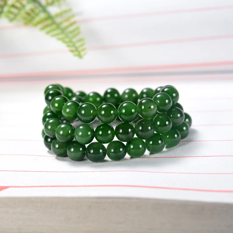 Natural Hotan Jade 10mm 56 Round Beads Necklace Natural Jade Green Color Women Gifts High-quality Jewelry