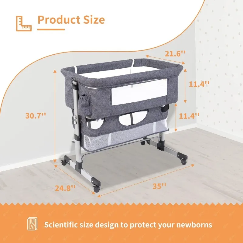 Wanan Bedside Bassinet for Baby Bedside Sleeper with Wheels and Storage Portable Travel Bassinet Bedside Crib for Infant/Newborn