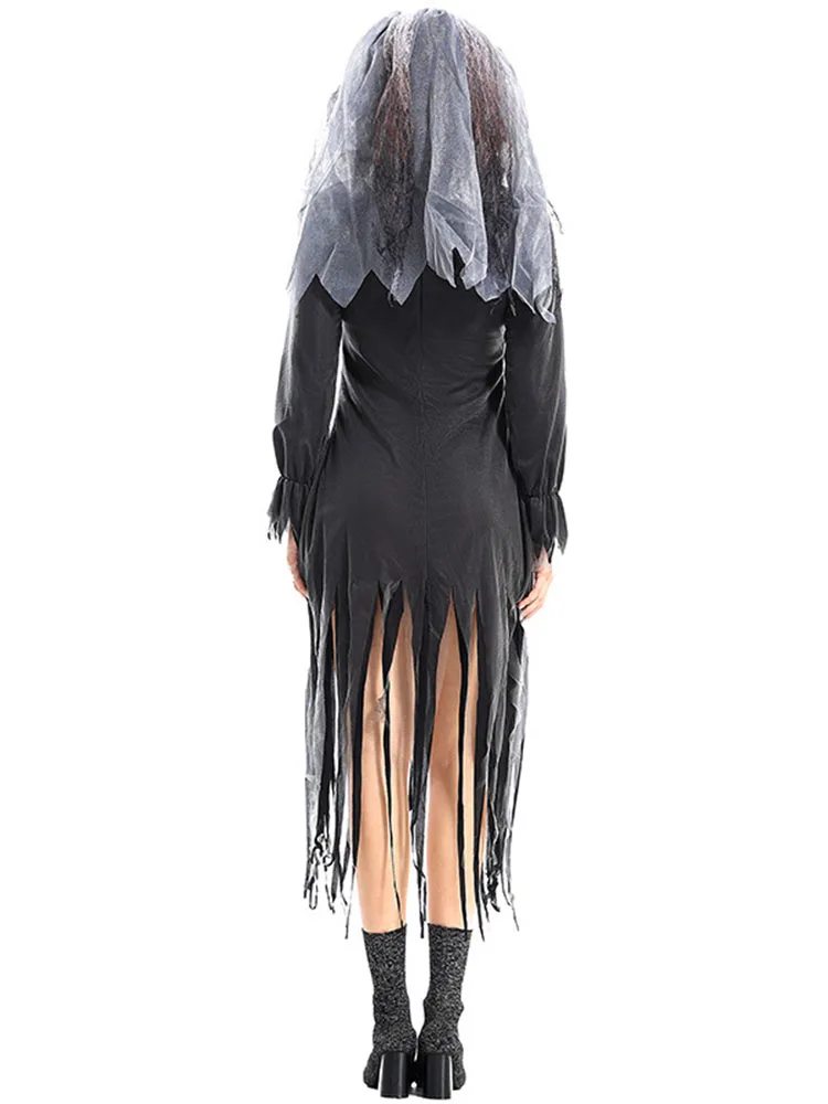 Horror noiva zumbi dr ey traje feminino faion loween par desempenho bar ds evento poliéster dr