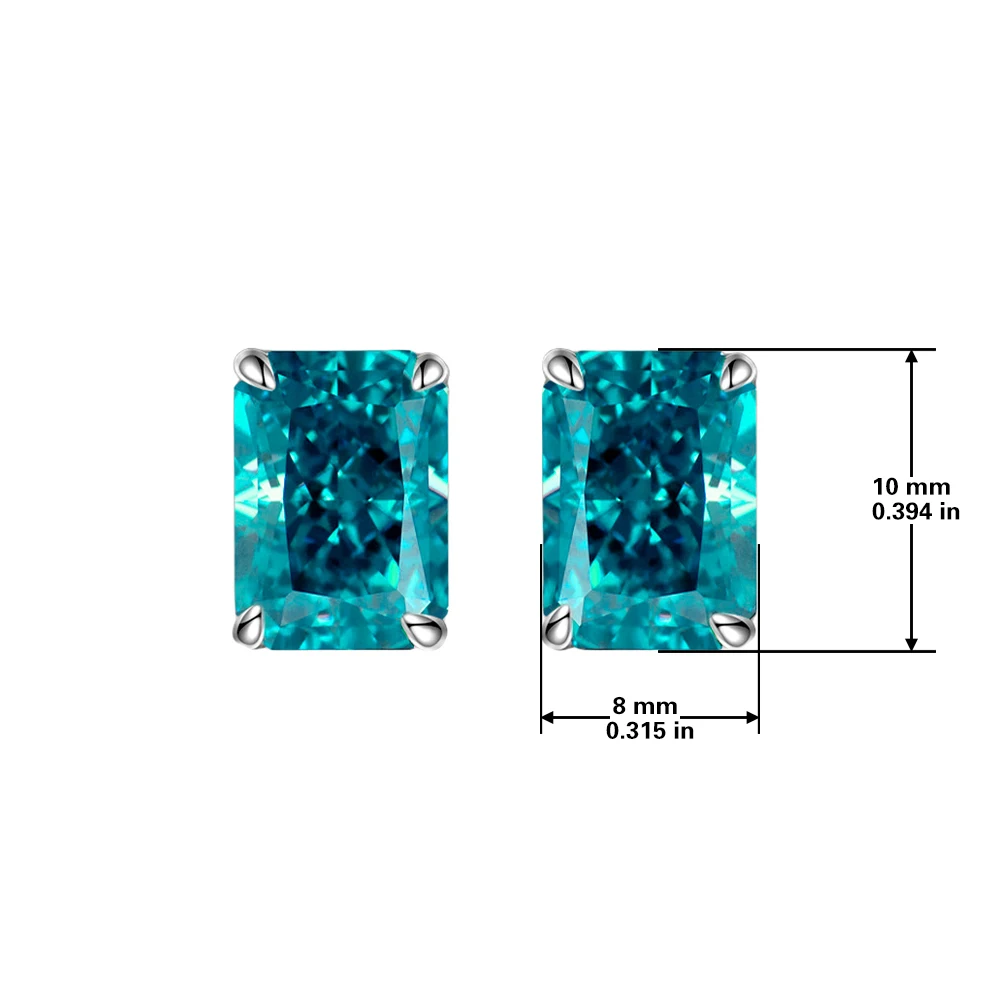 S925 sterling silver plated platinum and golden rectangle earrings ice cut Paraiba bluish inky blue zircon earrings for women