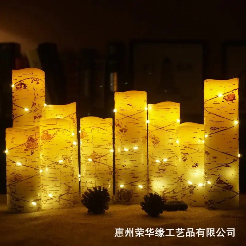 Birch Bark LED Candle with Remote Control Imitation Stone Electronic Light for Wedding Birthday Party Shop Decoration Scene