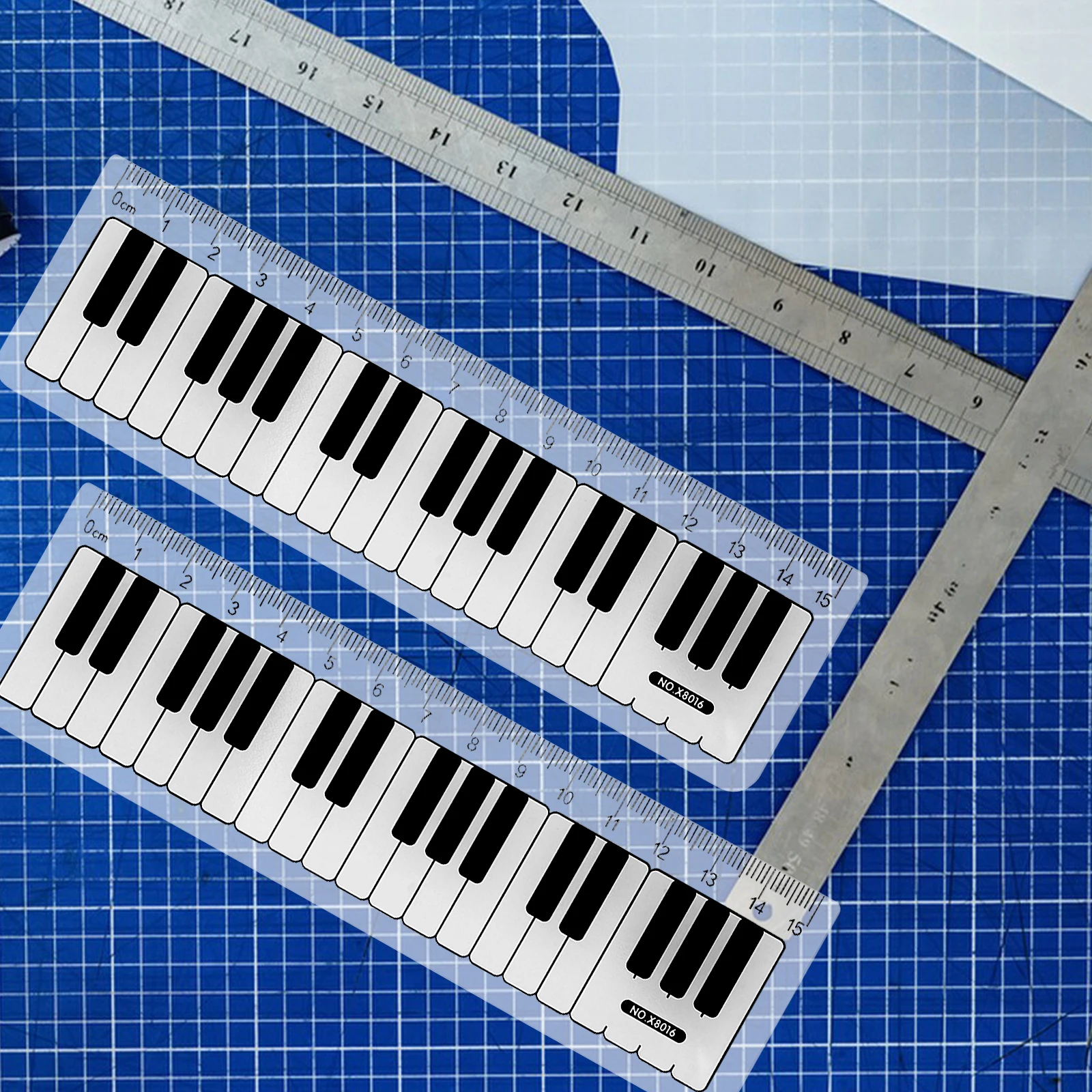 15pcs Music-Themed Plastic Kids Piano Keyboard Transparent Straight Measuring Tool For School Learning Drawing Geometry