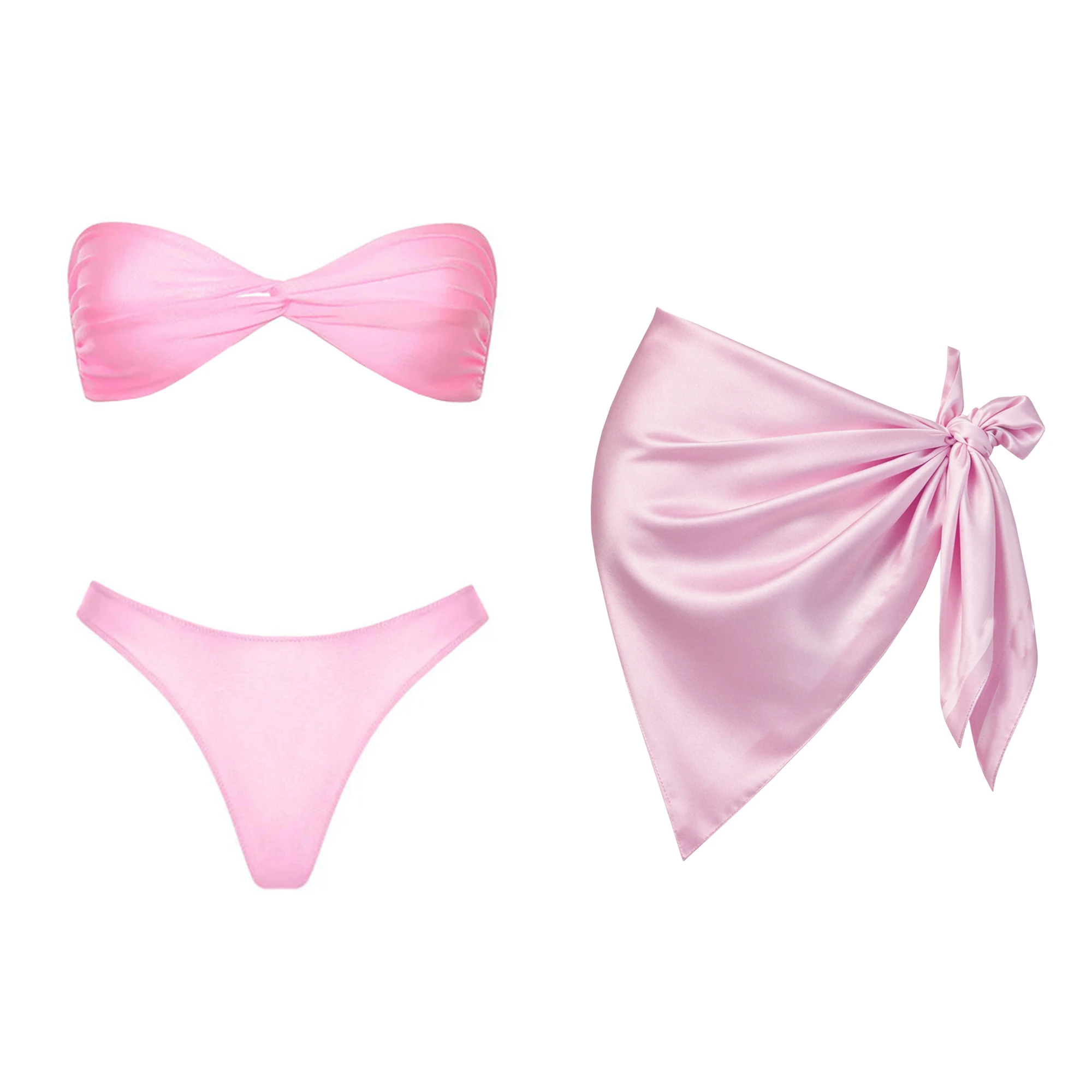 Bandeau Bikini with Skirt Swimsuit Women Swimwear Bikini Set Swimwear High Leg Bathing Suit Beachwear Summer Halter Biquini