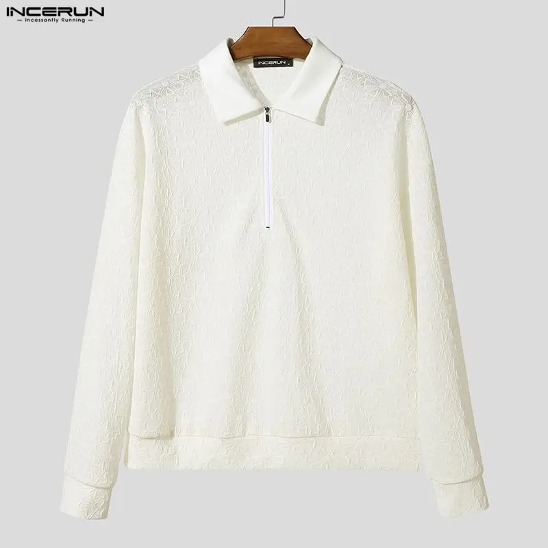 INCERUN الرجال قميص الجاكار التلبيب كم طويل انظر من خلال سستة الرجال الملابس مثير فضفاض الشارع الشهير موضة قمصان الذكور عادية