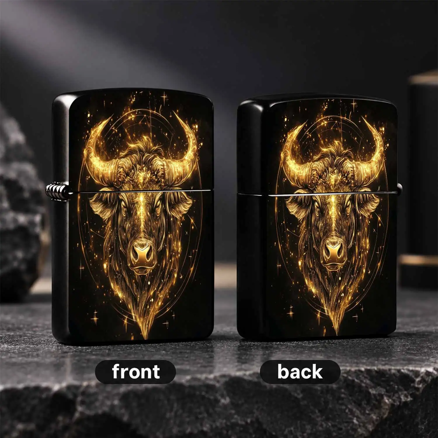 Retro Golden Taurus Zodiac Sign Lighter, Starry Sky Glowing Art Pattern Portable Daily Use Accessory, Aesthetic Themed Gift For Men Women, Multi-Scene Universal Practical Cool Unique Decorative Carry Item For Camping Travel Daily Commute A