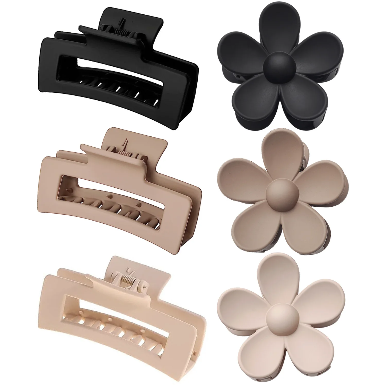 

6 Pack Square Claw Clips, Big and Small Neutral Rectangle Hair Non-slip Matte Large Clips for Women,Strong Hold jaw clip Thick