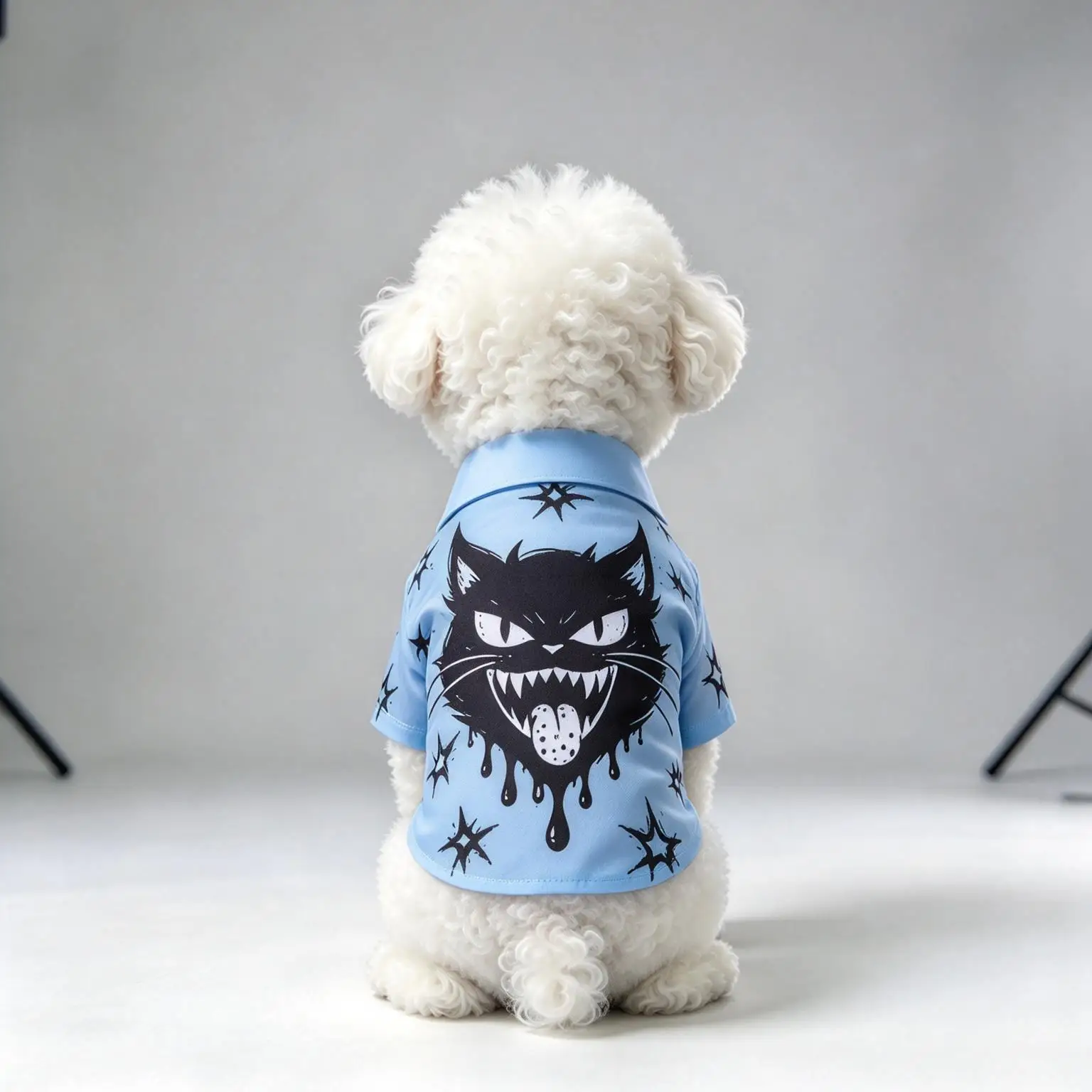 Pet Dog Shirt Pink Black Monster Cat Face Print Lightweight Button Up for Small Medium Dogs Funny Halloween Theme Daily Wear
