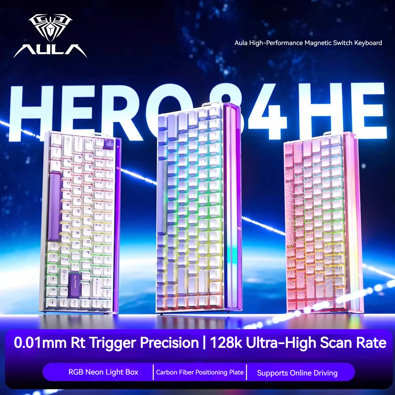 AULA HERO 84 HE Wired Magnetic Keyboard Music Rhythm RGB Backlit Magnetic Switch 8K Return Rate 128K Scan Rate Gaming Keyboard