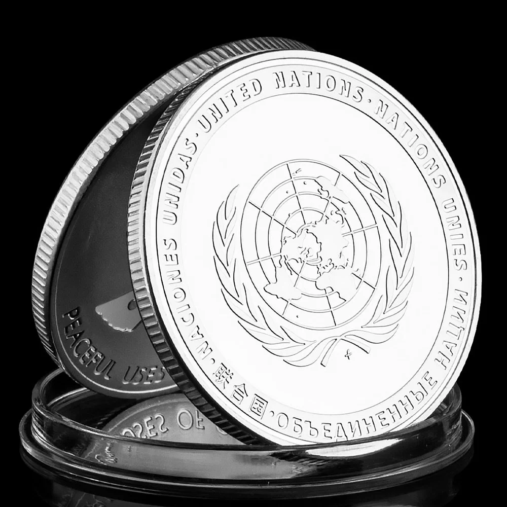 United Nations Peaceful Uses of Outer Space Souvenir Silver Plated Coin Peace Dove Pattern Collectible Commemorative Coin