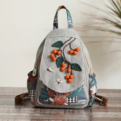 Dual-Purpose-Rucksack aus Stoff im ethnischen Stil, kleine Tasche aus persimmon ruyi-Canvas im künstlerischen Stil, vielseitiger Rucksack mit mehreren Fächern