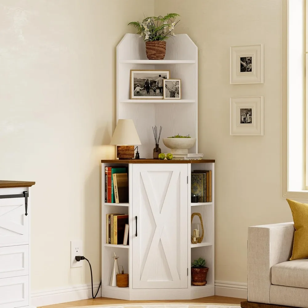 خزانة زاوية ريفية طويلة مع أرفف وأبواب للتخزين والعرض