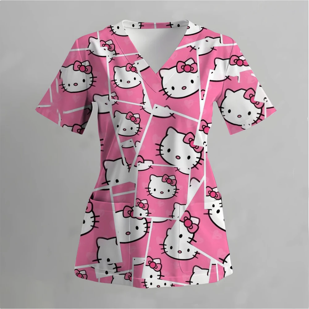 Disney Mary Cat Print Nurse Medical Operating Room Doctor Nursing Uniform Pet Hospital Clothing Scrubs Short-sleeved Top